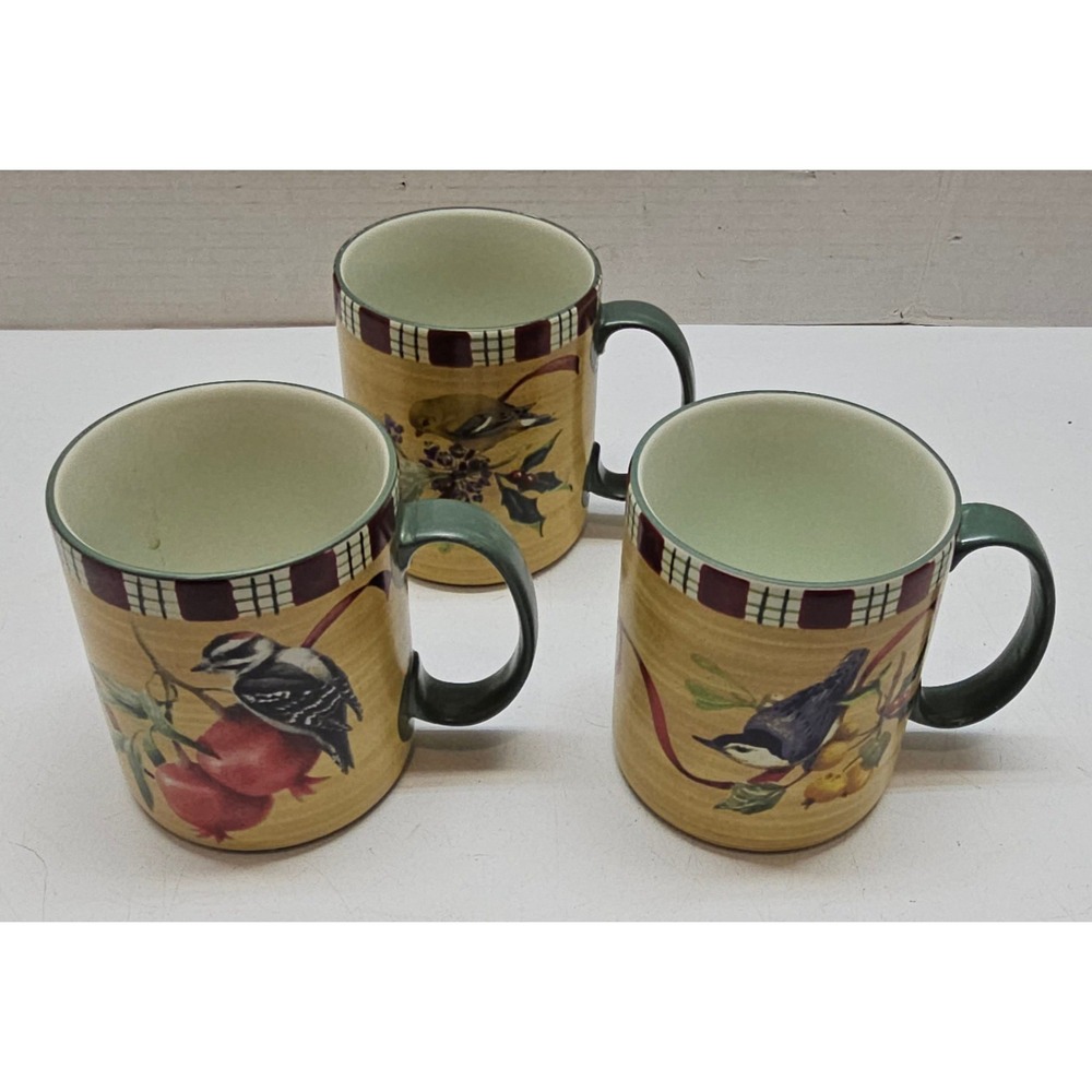 Lenox Winter Greetings Everyday Tartan Mugs Set of 3 Bird Catherine McClung